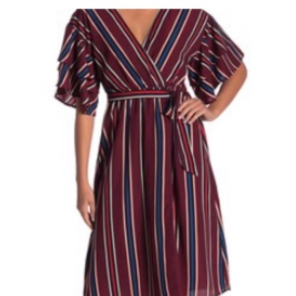 Jealous Tomato Flutter Sleeve Wrap Midi Dress